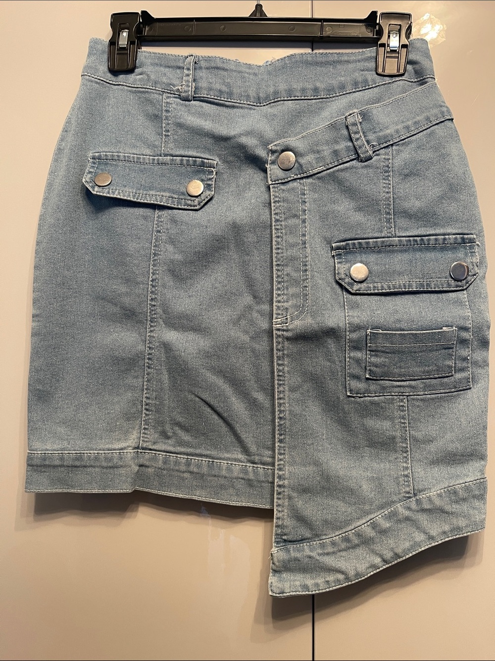 SHEIN Light Blue Asymmetrical Denim Cargo Skirt